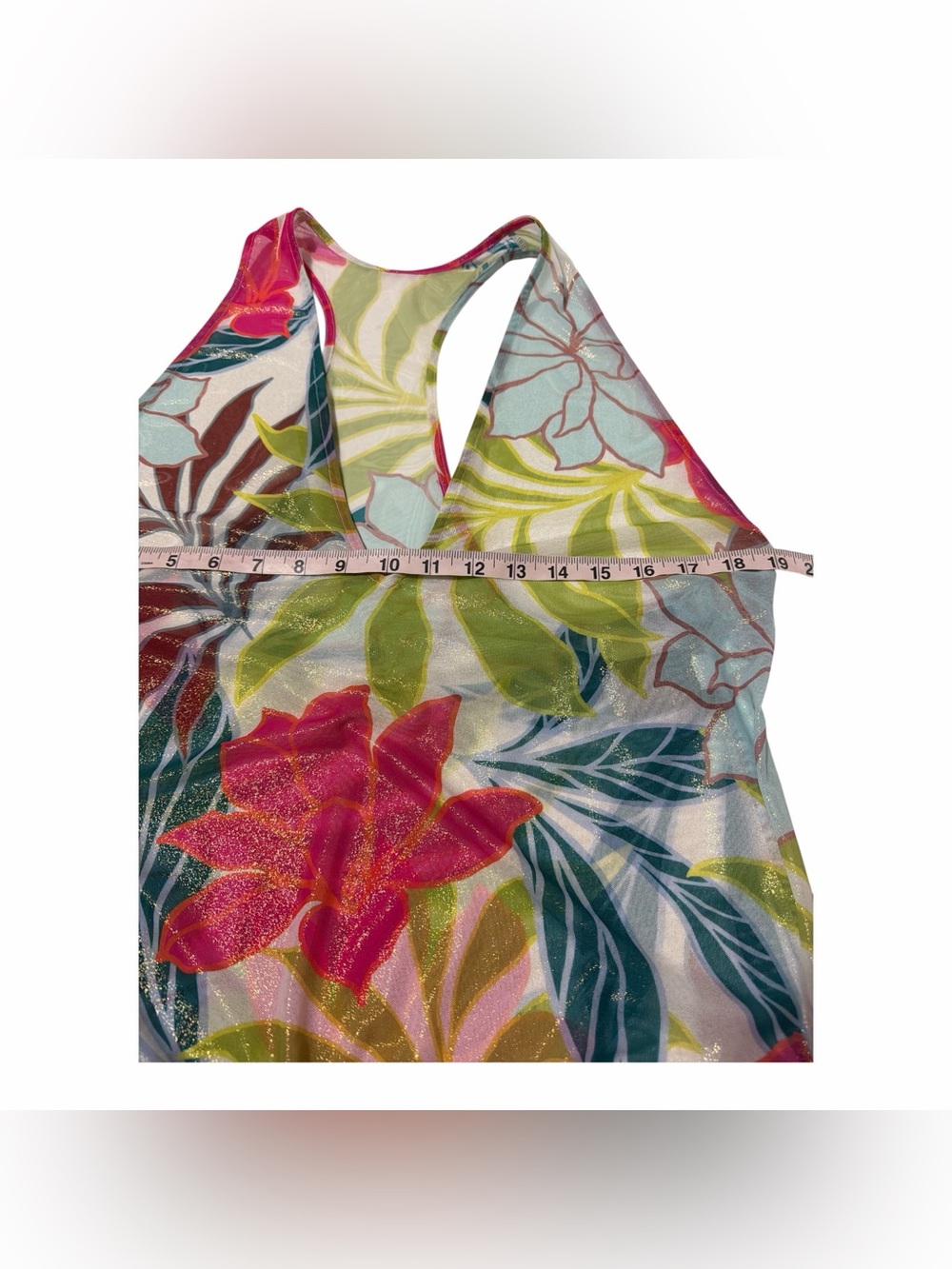 NWT Vince Camuto Swim Size M Racer Back Cover Up Dress Ruched Side Floral Palm - Picture 10 of 13